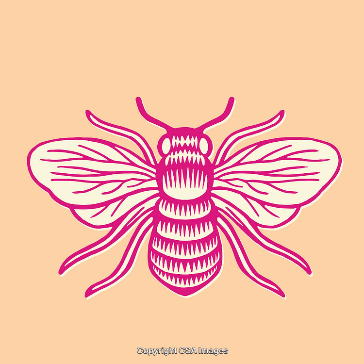 Pink Stylized Bee Design on Light Beige Background