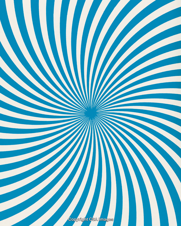 Blue and White Optical Illusion Pattern With Radiating Spiral Stripes