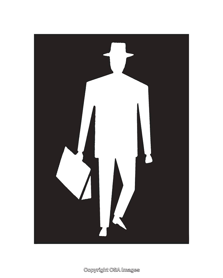 Silhouette Illustration of a Businessman Carrying a Briefcase and Wearing a Hat