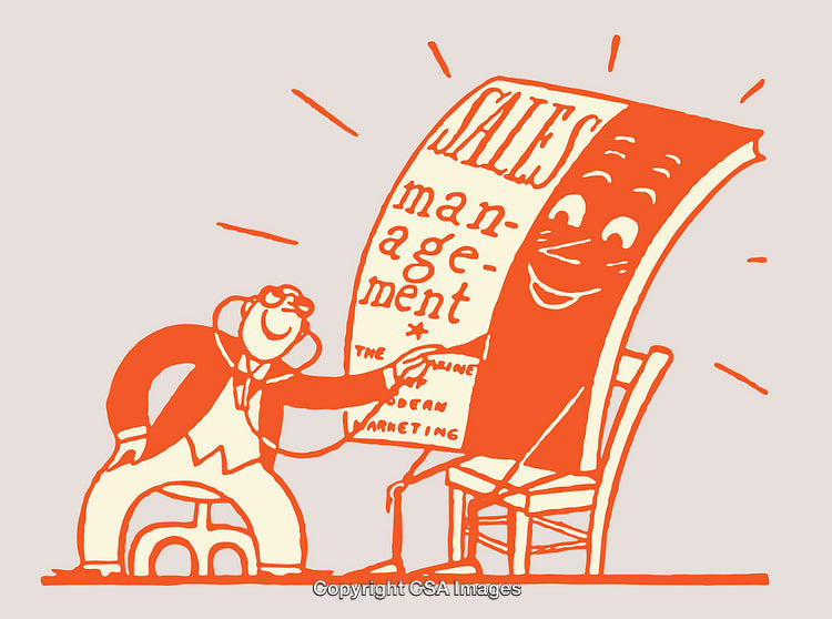 Retro Line Art Illustration of Sales and Marketing Concepts