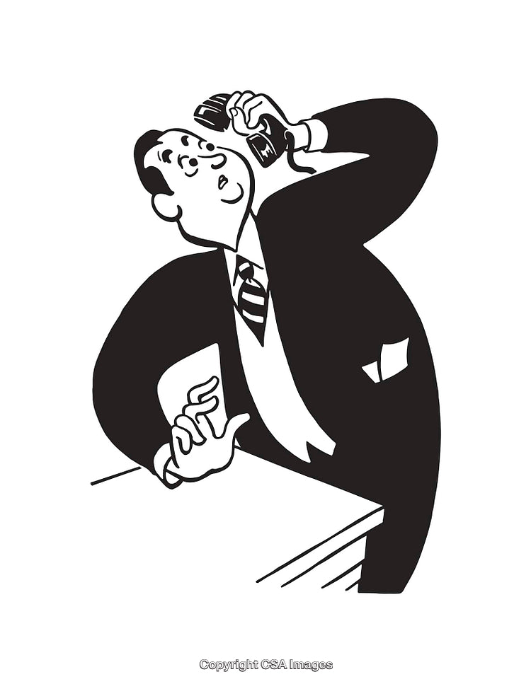 Black and White Illustration of a Businessman Looking Up While on the Phone