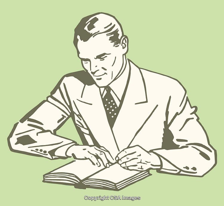 Retro Illustration of a Man Reading a Book in Classic Style