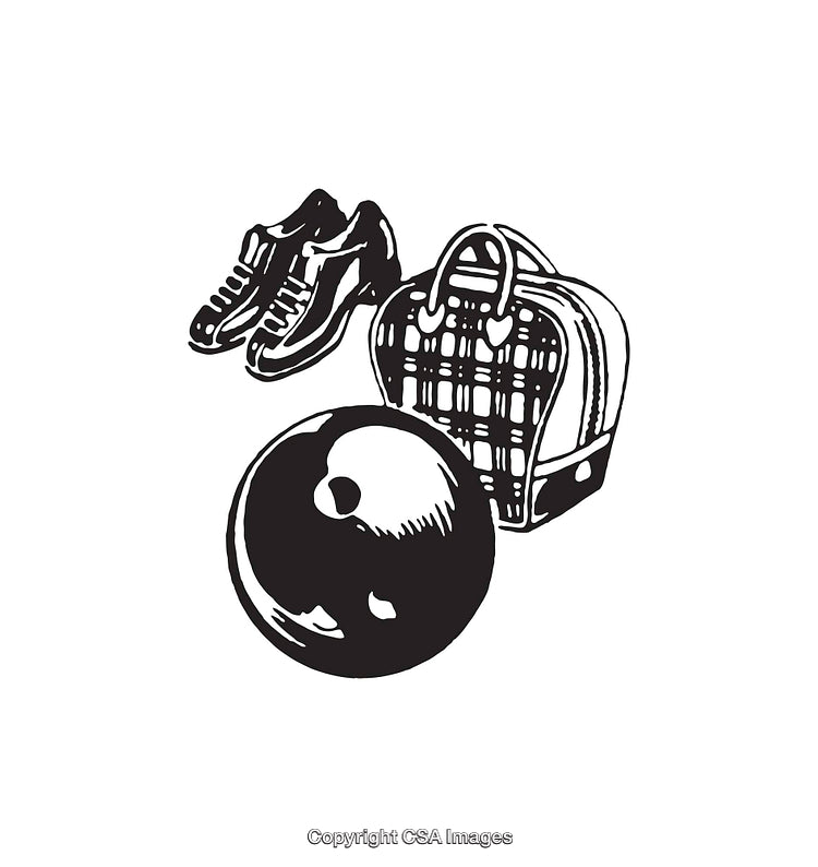 Black and White Line Art of Bowling Equipment Illustrations