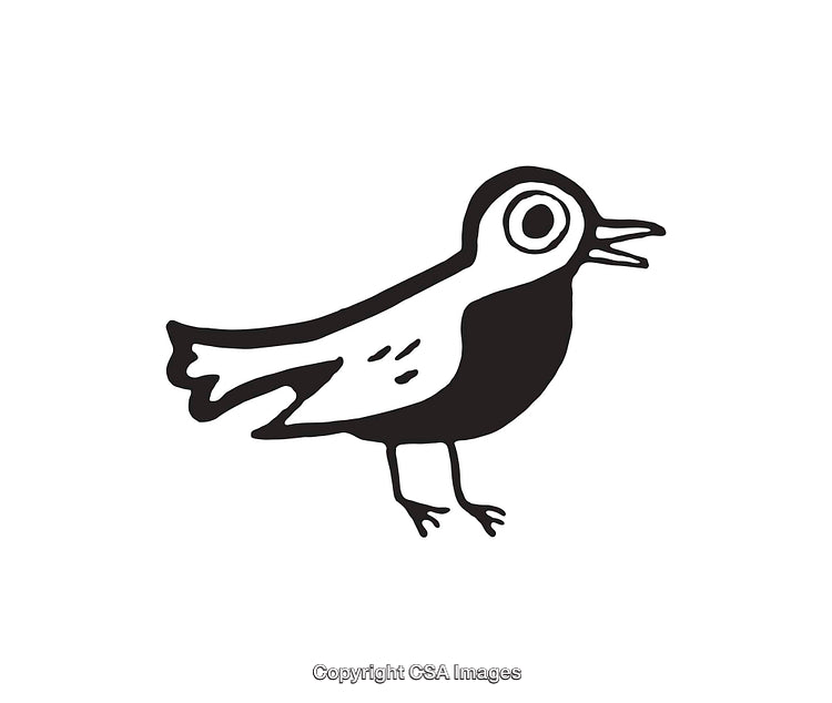 Black and White Line Art Illustration of a Singing Bird