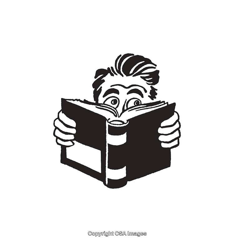 Black And White Illustration of a Person Reading an Open Book