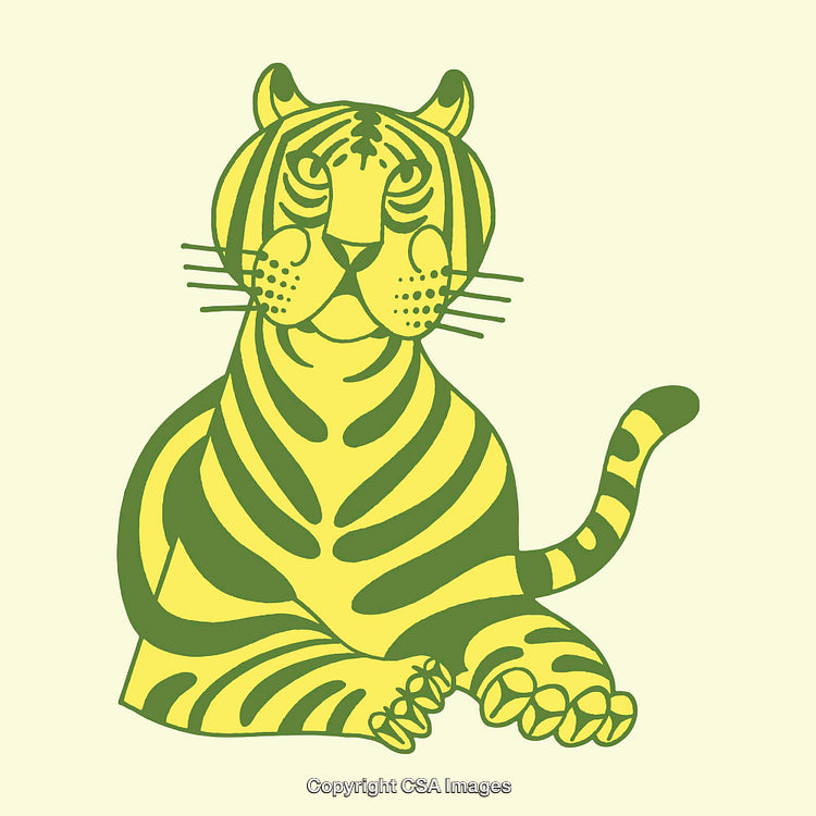 Colorful Line Art Illustration of a Tiger Sitting Calmly