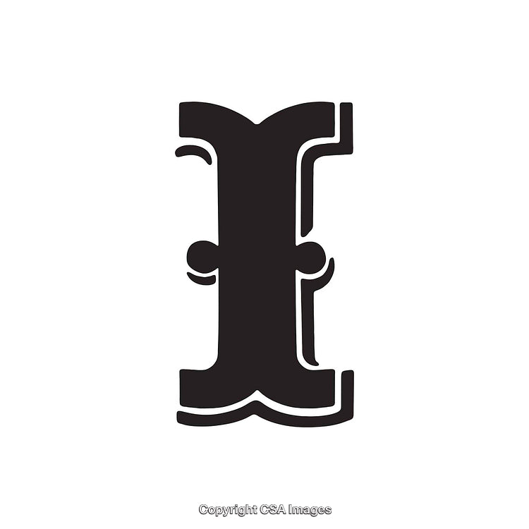 Stylized Black Letter I in Decorative Font on White Background