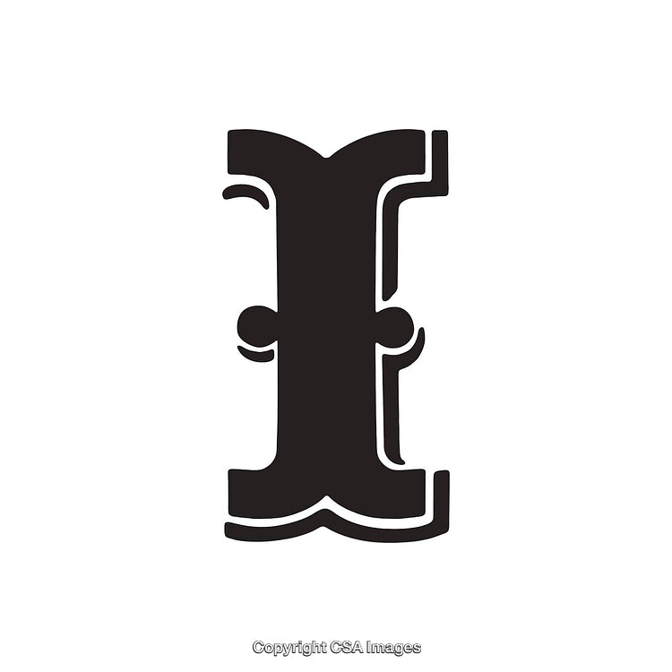 Stylized Black Letter I in Decorative Font on White Background