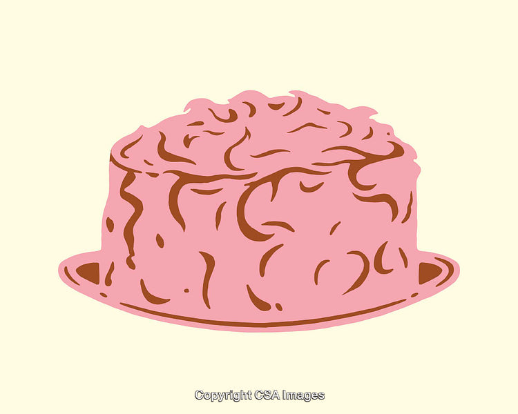 Pink Dessert Illustration Featuring a Textured Cake Design on a Plate