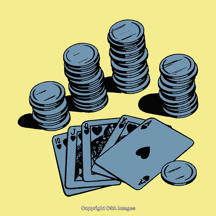 Illustration of Poker Chips and Playing Cards on a Yellow Background