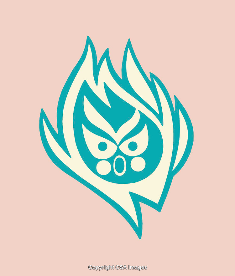 Stylized Flaming Abstract With Bold Turquoise Line Art