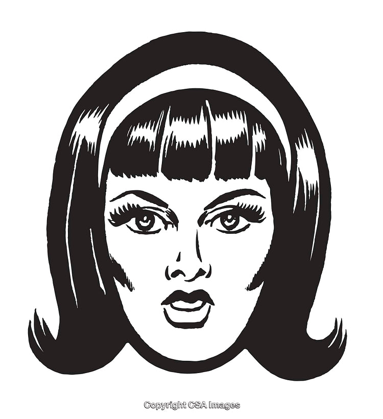 Retro Pop Art Illustration of a Woman's Surprised Face in Black and White