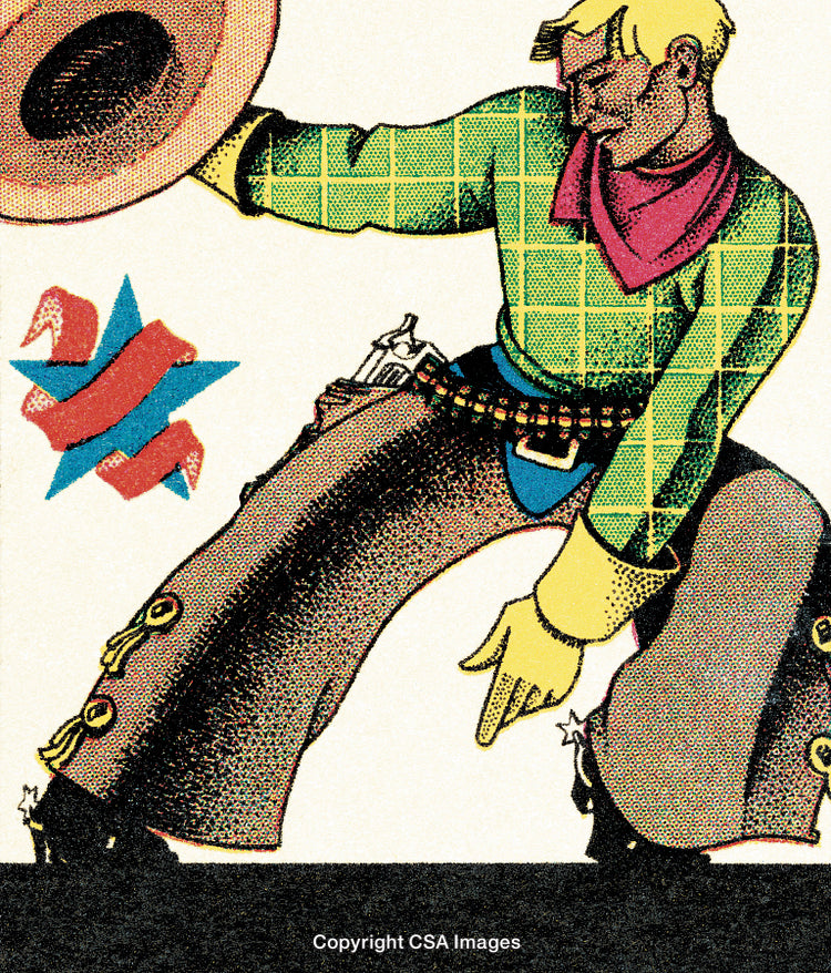 Retro Cowboy Illustration With Vibrant Colors and Dynamic Pose