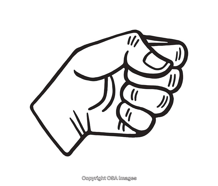 Illustration of a Fist Clenched in Black and White Line Art Style