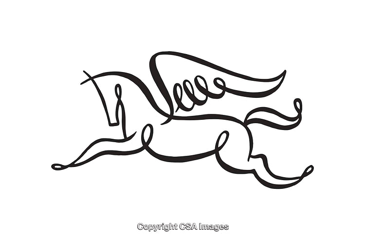 Elegant Line Art Illustration of a Flying Pegasus with Graceful Curves
