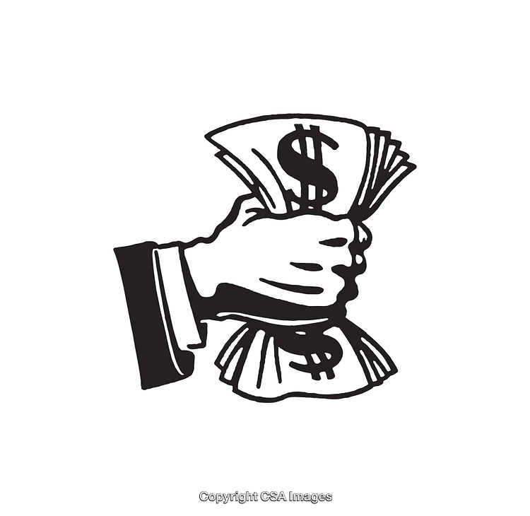 Black and White Illustration of a Hand Holding Money