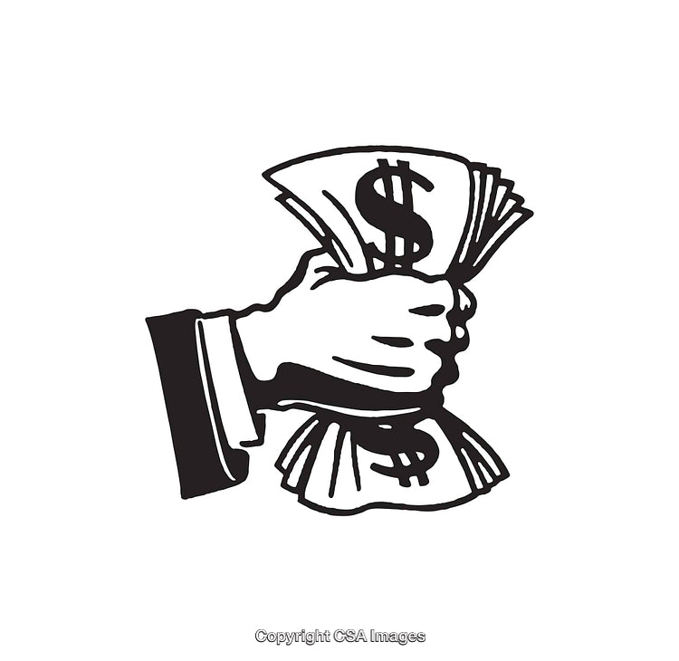 Black and White Illustration of a Hand Holding Money