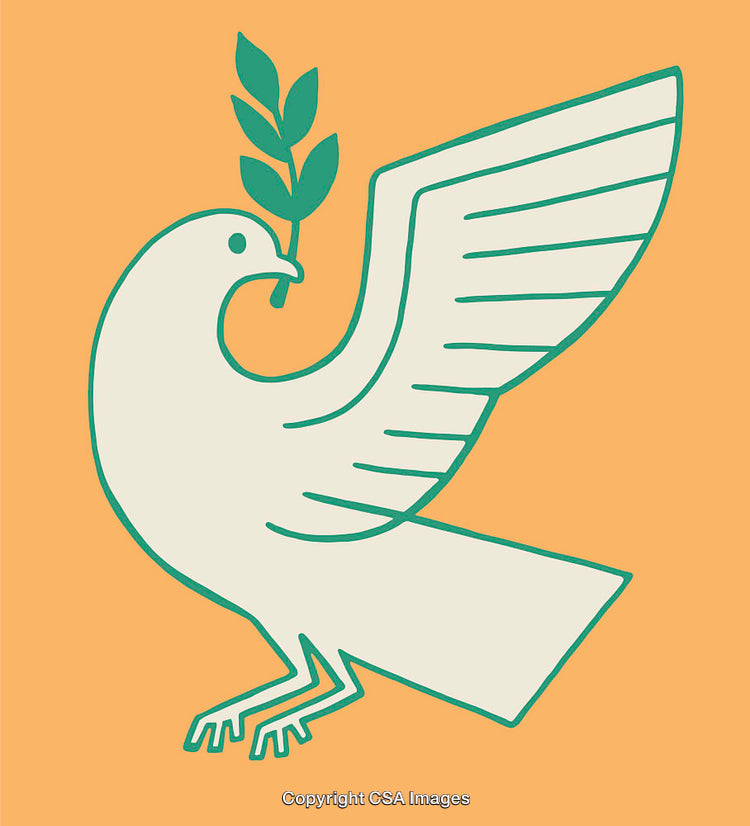 Minimalist Illustration of a Peace Dove Holding an Olive Branch