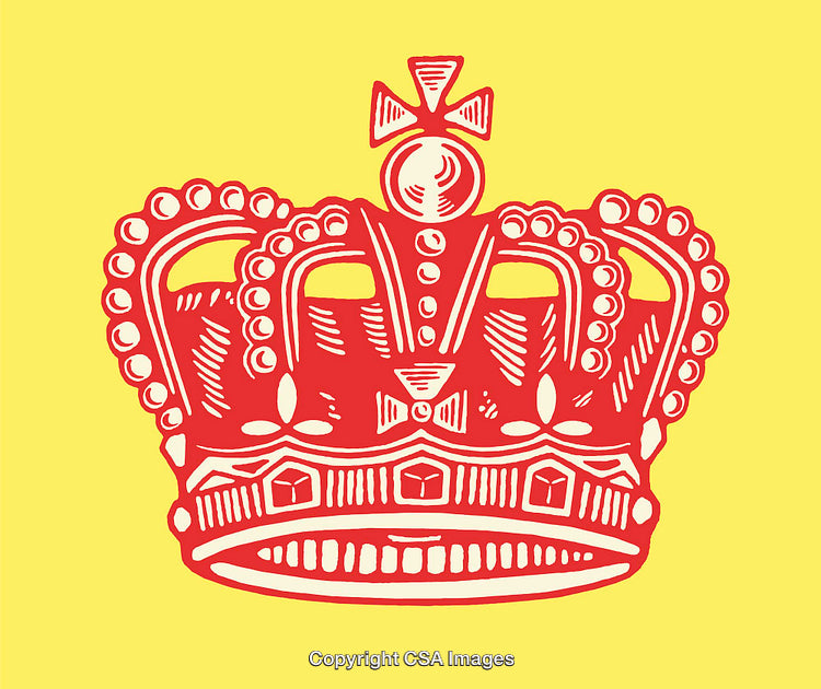 Red Line Art Crown Illustration on a Yellow Background