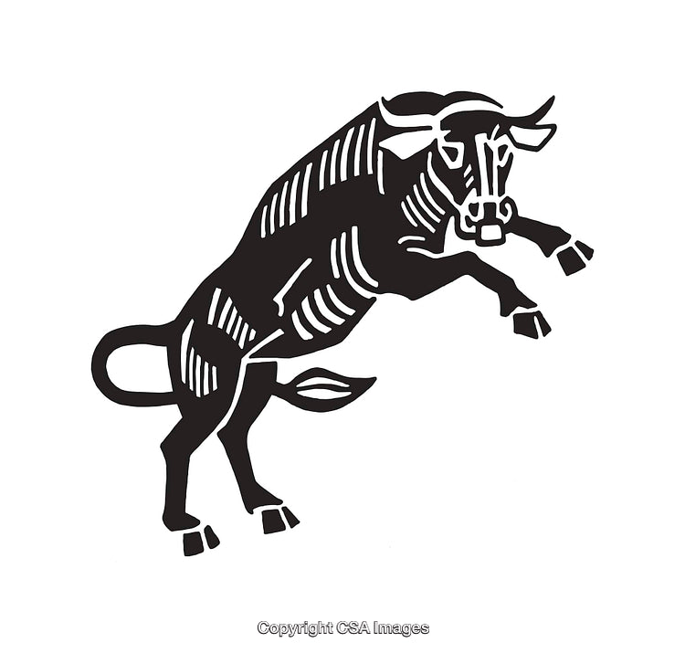 Energetic Leaping Bull Black And White Line Art Design Illustration