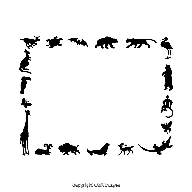 Animal Silhouette Border Featuring Various Wildlife Species in Black and White