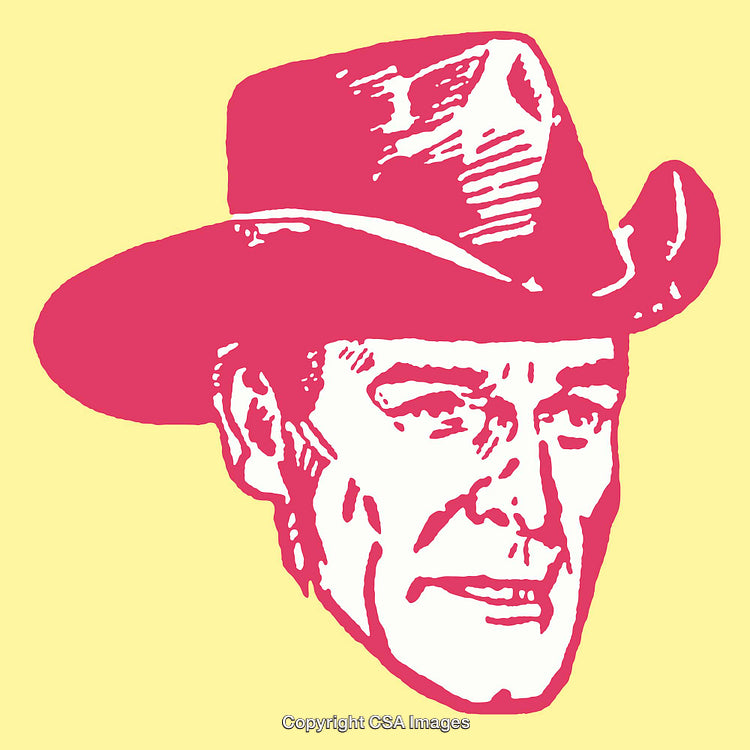 Retro Style Color Line Art Illustration of a Cowboy in a Hat