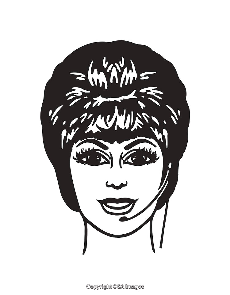Black And White Line Art of a Smiling Customer Service Representative with Headset