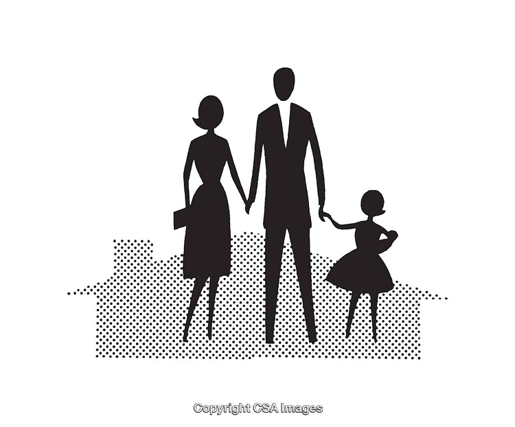 Silhouette Illustration of a Family in a Minimal Black and White Style