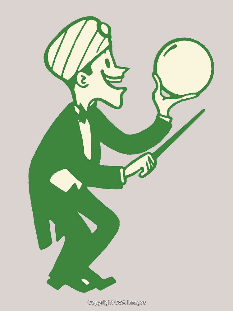 Vintage Styled Illustration of a Fortune Teller in Green Tones