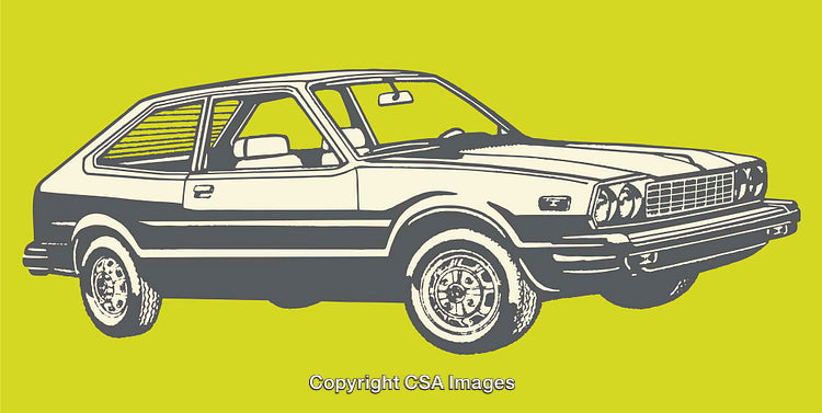 Detailed Line Art Illustration of a Vintage Hatchback Car Design