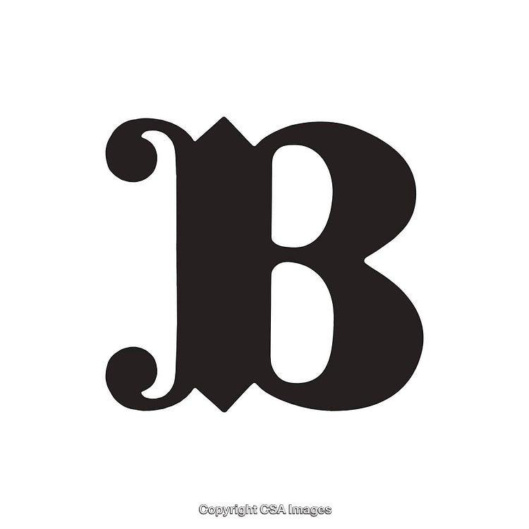 Ornate Black Letter B in Decorative Serif Font on White Background