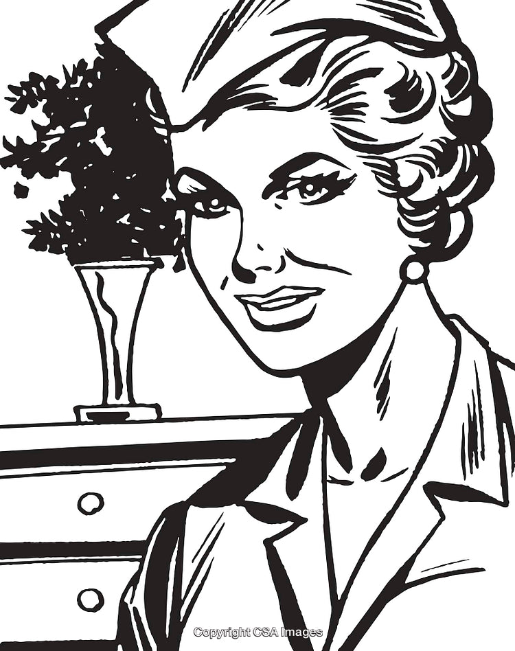 Retro Illustration of a Stylish Woman Smiling Indoors with Vintage Decor