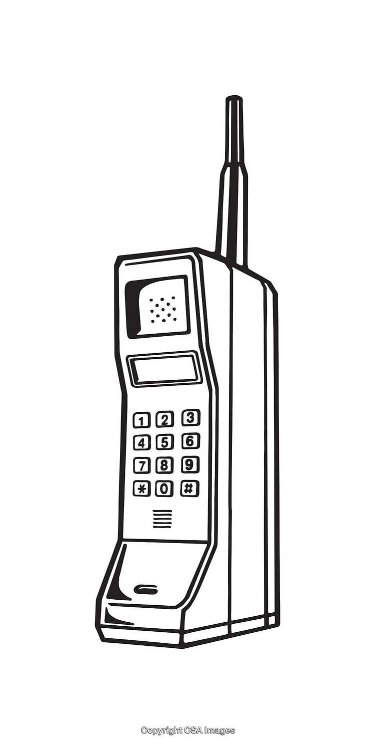 Retro Mobile Phone Line Art Illustration of Vintage Design