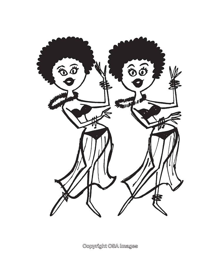 Black and White Line Art of Two Women Dancing Together