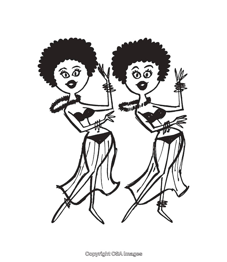 Black and White Line Art of Two Women Dancing Together