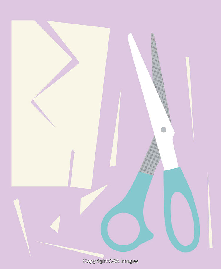Minimalist Illustration of Scissors and Cut Paper on a Pastel Background