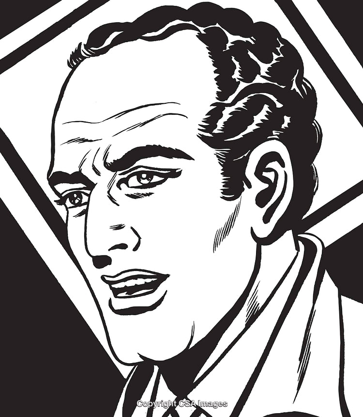 Black And White Illustration of a Man Expressing Strong Determination