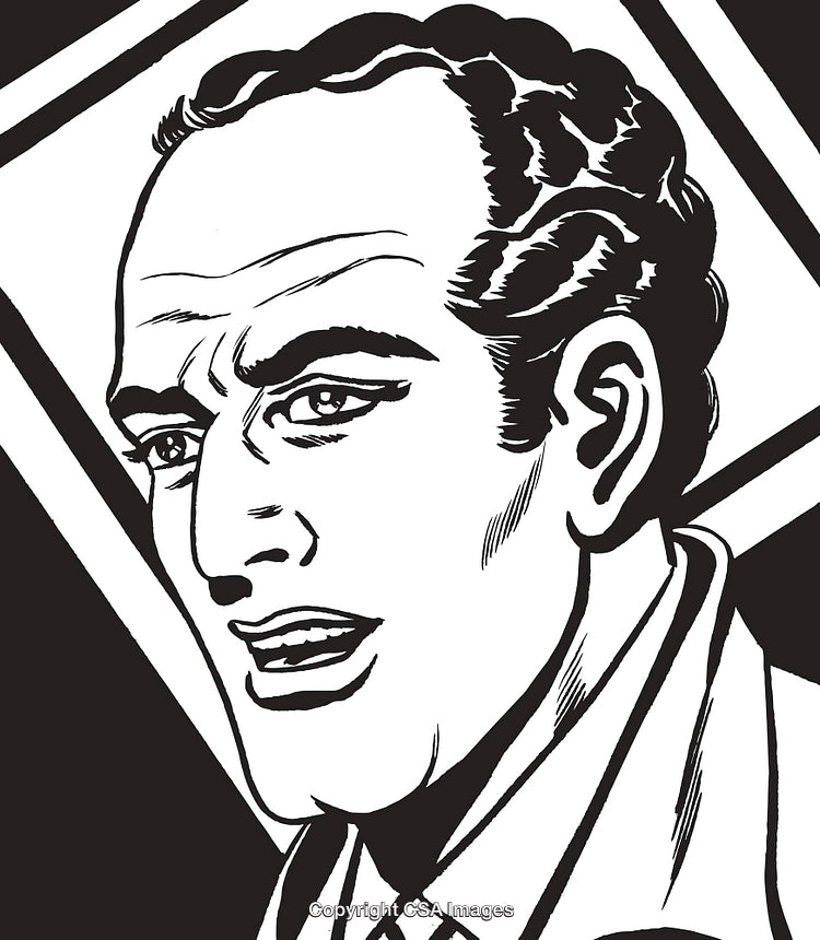Black And White Illustration of a Man Expressing Strong Determination