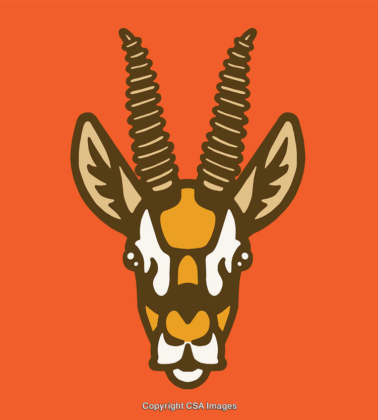 Stylized Antelope Line Art Illustration on Vibrant Orange Background