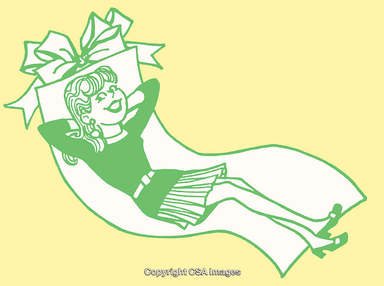 Color Line Art Illustration of a Relaxing Woman with a Gift Theme