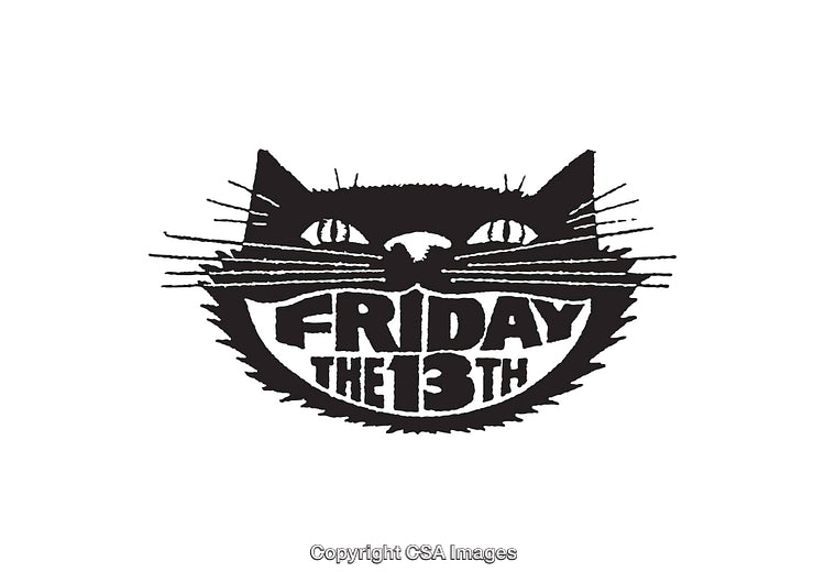 Stylized Black Cat Line Art Featuring Friday the 13th Text