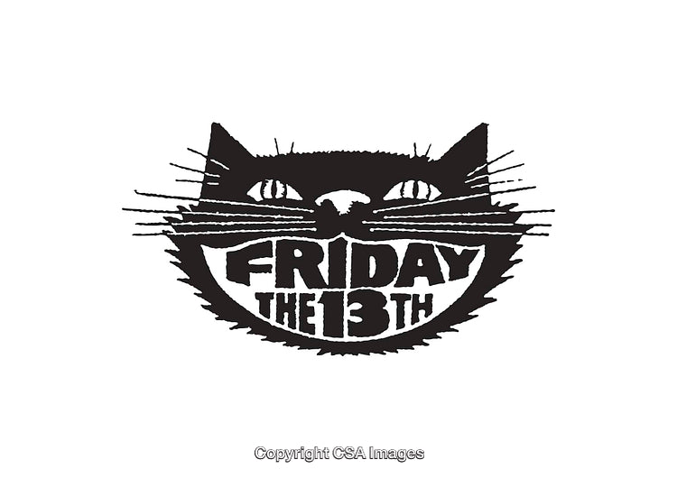 Stylized Black Cat Line Art Featuring Friday the 13th Text