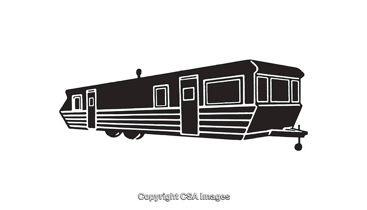 Minimalistic Black and White Illustration of a Portable Caravan Trailer
