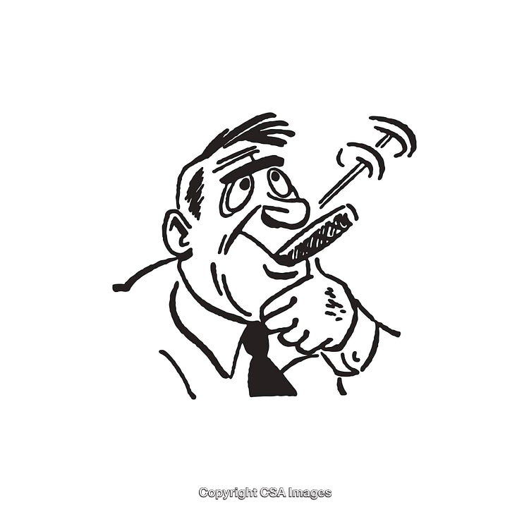 Illustration of Man Smoking Cigar in Black and White Line Art Style