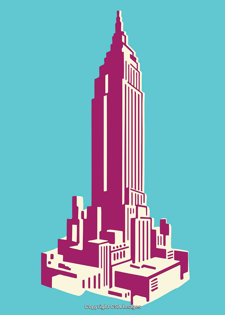 Vibrant Pop Art Illustration of a Skyscraper on a Colorful Background