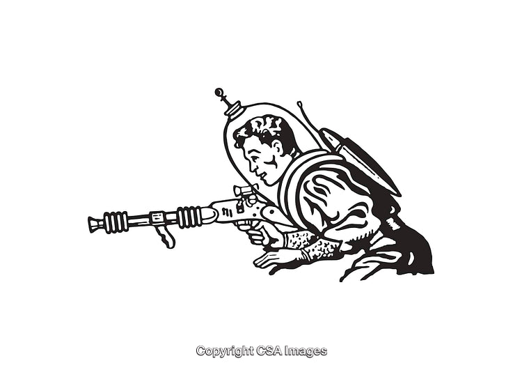 Retro Style Line Art Space Explorer With a Futuristic Ray Gun