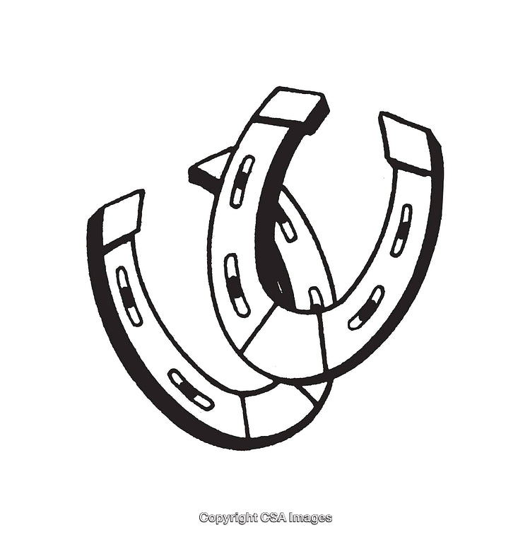 Two Intertwined Horseshoes in Black and White Line Art Drawing