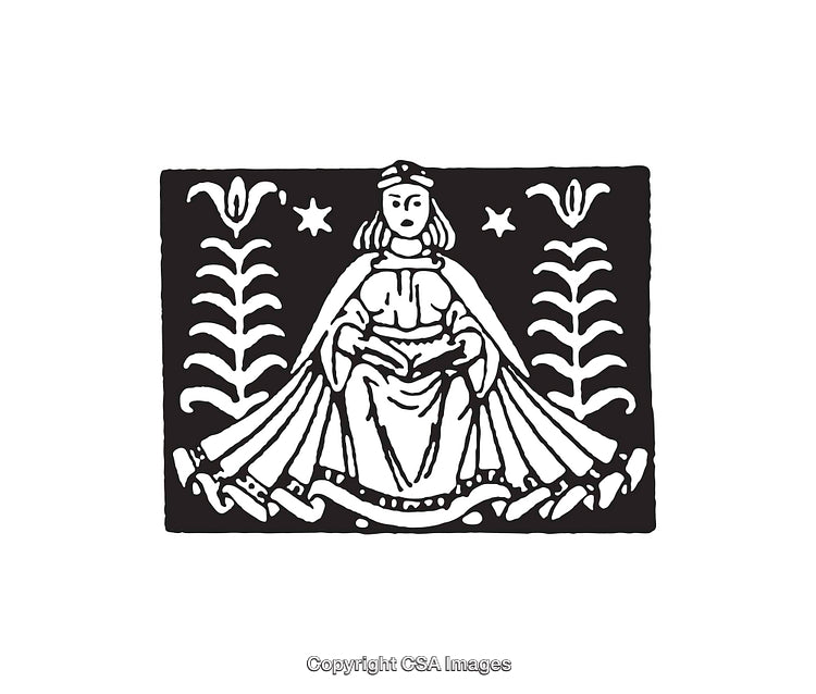 Black and White Line Art of a Royal Elegant Figure With Stars