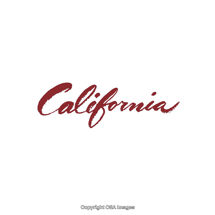 Red Brushstroke California Text Design Artwork on White Background
