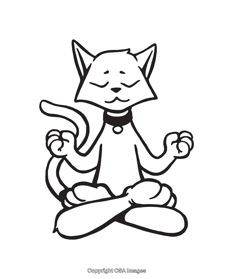 Meditating Cat in a Yoga Pose Line Art Illustration